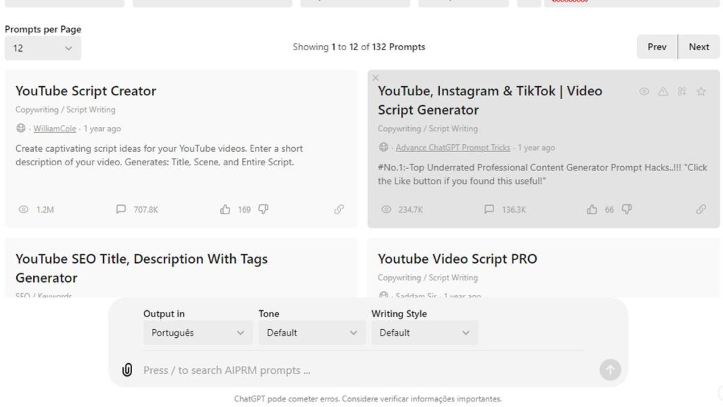 crie seus roteiros com a extensão AIPRM instalada no ChatGPT